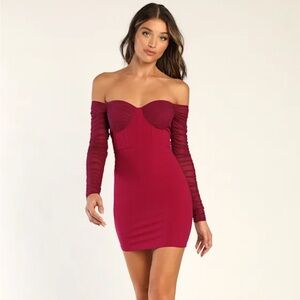 Lulu's Bound to be Bold Magenta Off-the-Shoulder Bustier Bodycon Dress size M